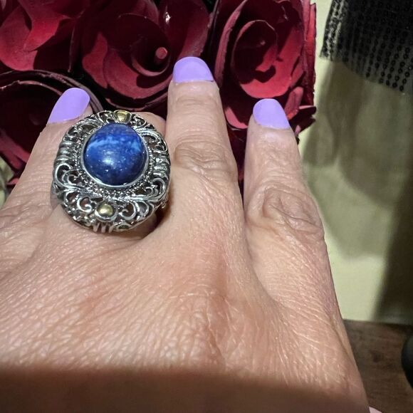 STAINLESS STEEL 316 L RING WITH LAPIS SIZE 7 - Picture 2 of 5